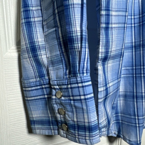 Wrangler Western Shirt Men’s Small Blue Plaid Pearl Snap Long Slv Cowboy Rodeo - Picture 7 of 13